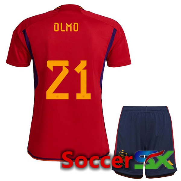 Spain (OLMO 21) Kids Home Jersey Red World Cup 2022