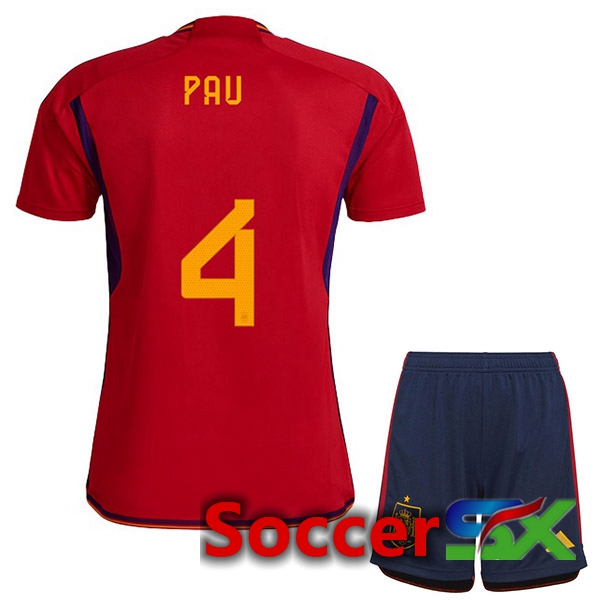 Spain (PAU 4) Kids Home Jersey Red World Cup 2022