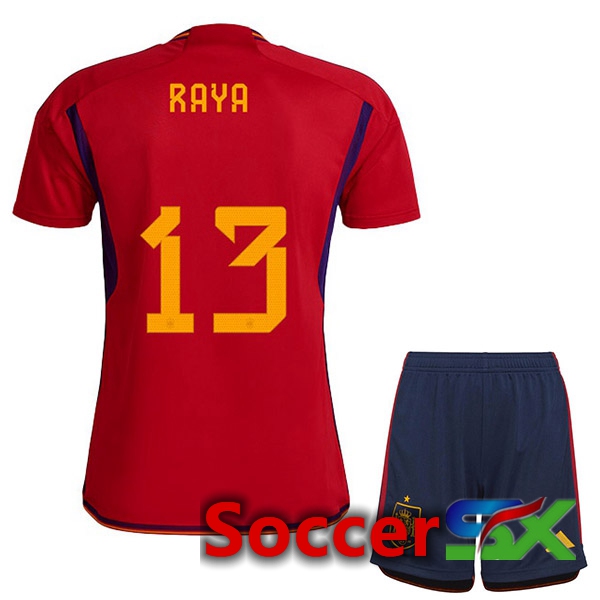 Spain (RAYA 13) Kids Home Jersey Red World Cup 2022