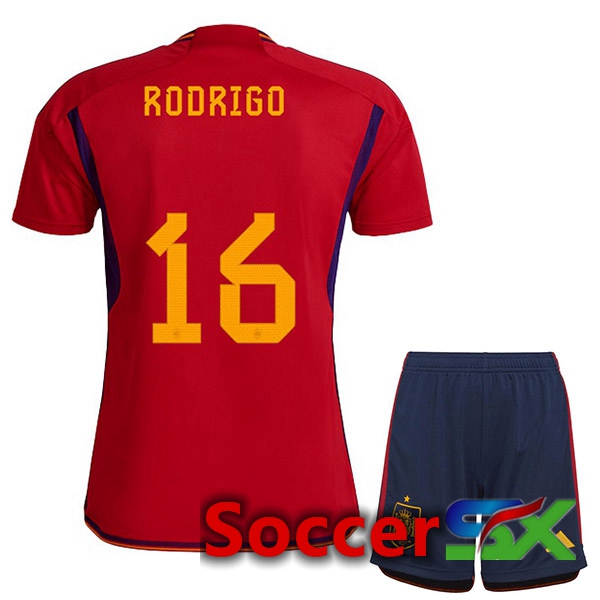 Spain (RODRIGO 16) Kids Home Jersey Red World Cup 2022