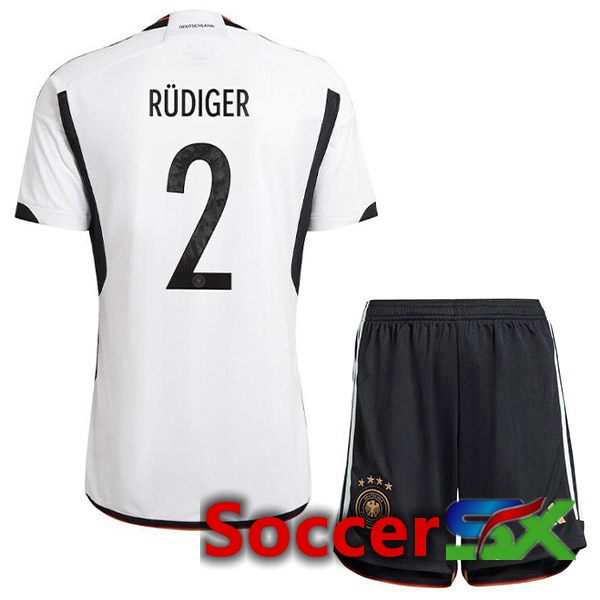 Germany (R脺DIGER 2) Kids Home Jersey Black White World Cup 2022