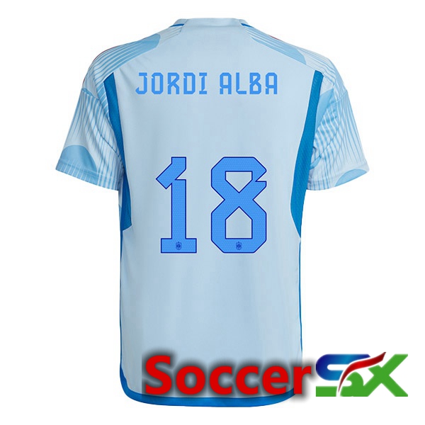 Spain (JORDI ALBA 18) Away Jersey Blue White World Cup 2022