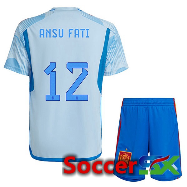 Spain (ANSU FATI 12) Kids Away Jersey Blue White World Cup 2022