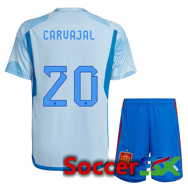 Spain (CARVAJAL 20) Kids Away Jersey Blue White World Cup 2022