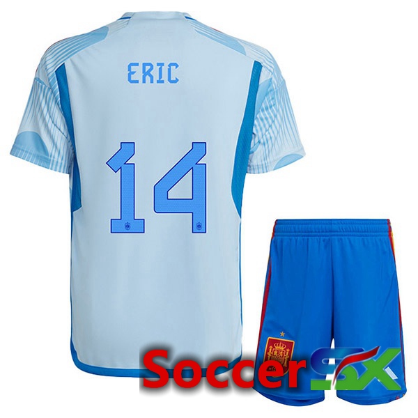 Spain (ERIC 14) Kids Away Jersey Blue White World Cup 2022