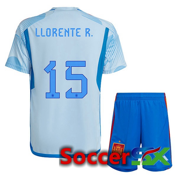 Spain (LLORENTE R. 15) Kids Away Jersey Blue White World Cup 2022