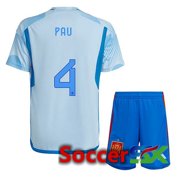 Spain (PAU 4) Kids Away Jersey Blue White World Cup 2022