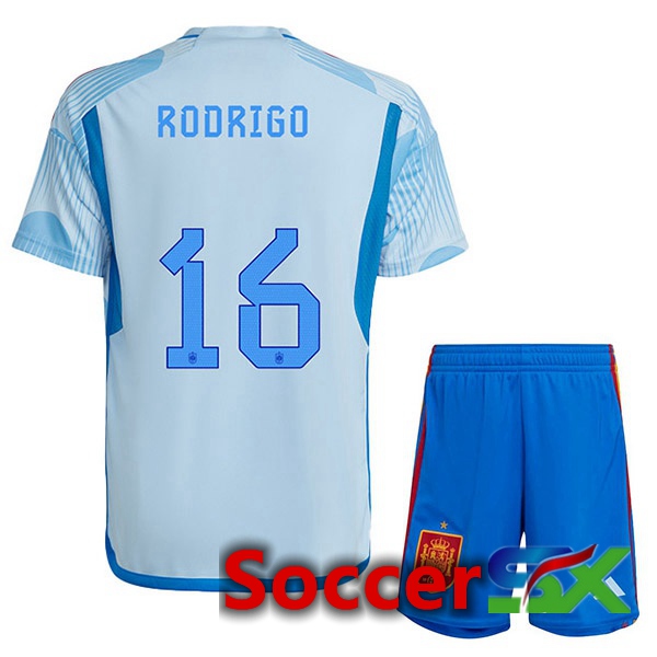 Spain (RODRIGO 16) Kids Away Jersey Blue White World Cup 2022