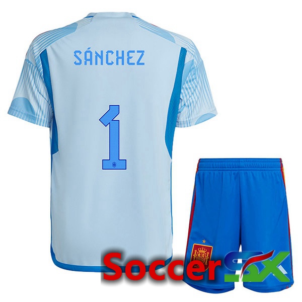 Spain (S脕NCHEZ 1) Kids Away Jersey Blue White World Cup 2022