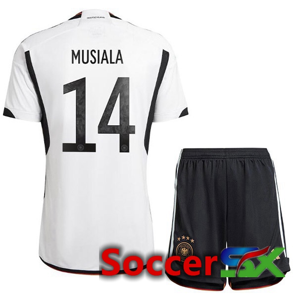 Germany (MUSIALA 14) Kids Home Jersey Black White World Cup 2022