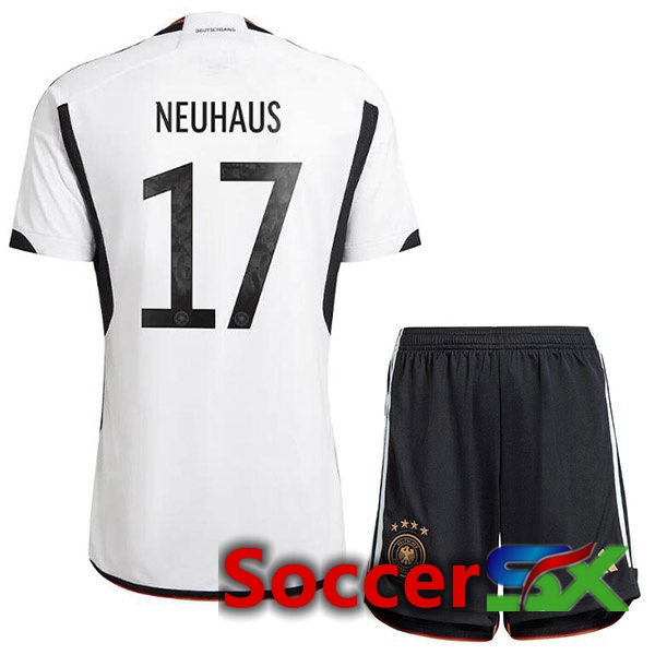 Germany (NEUHAUS 17) Kids Home Jersey Black White World Cup 2022