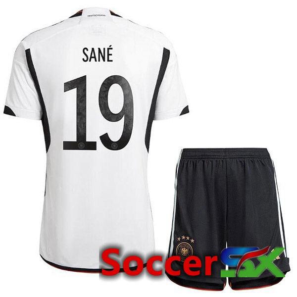 Germany (SAN脡 19) Kids Home Jersey Black White World Cup 2022