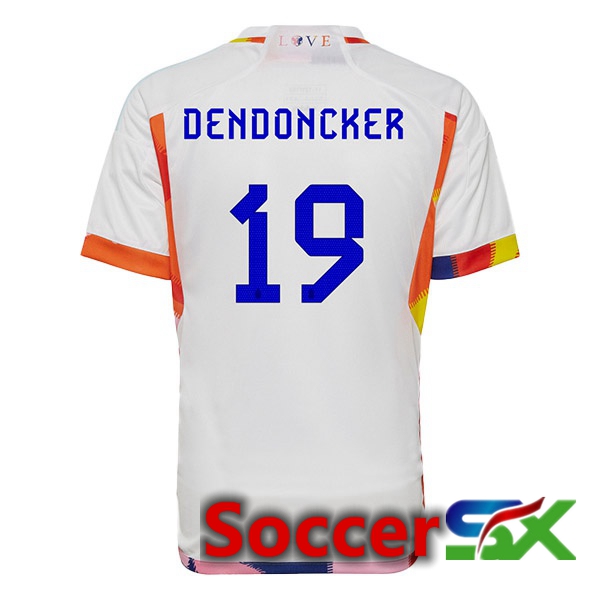 Belgium (DENDONCKER 19) Away Jersey White World Cup 2022