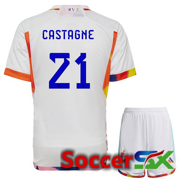 Belgium (CASTAGNE 21) Kids Away Jersey White World Cup 2022