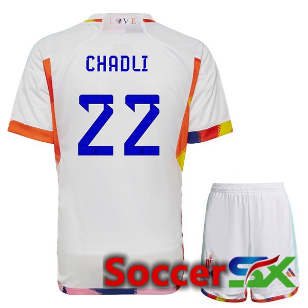 Belgium (CHADLI 22) Kids Away Jersey White World Cup 2022