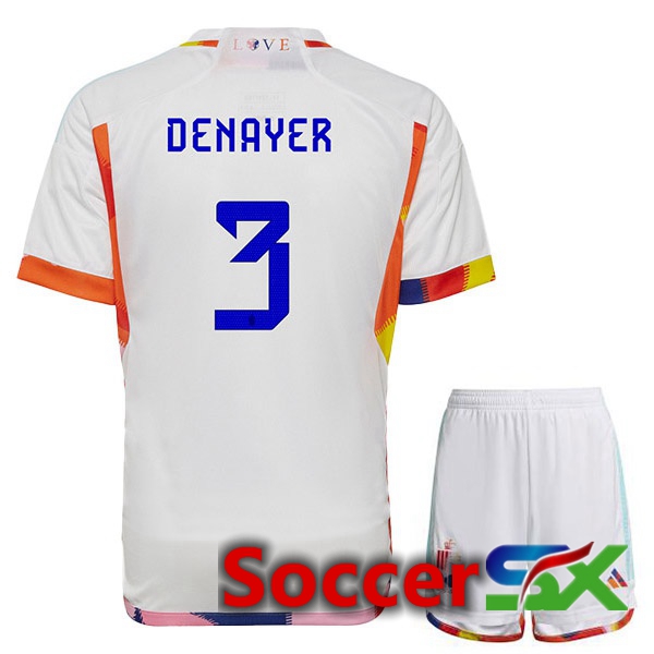 Belgium (DENAYER 3) Kids Away Jersey White World Cup 2022