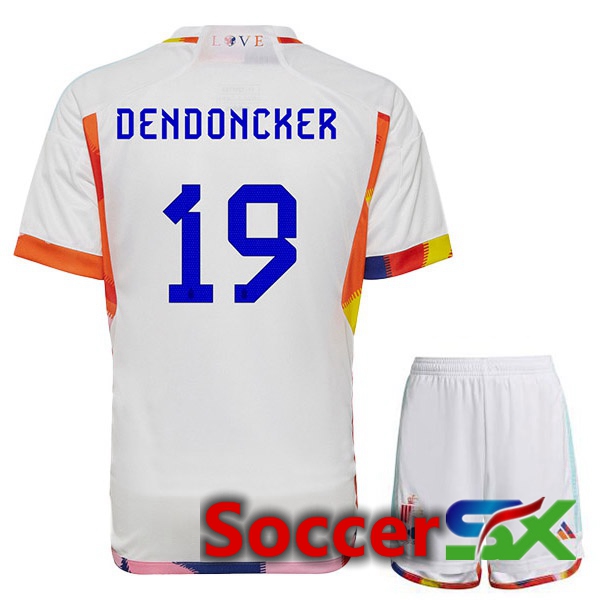 Belgium (DENDONCKER 19) Kids Away Jersey White World Cup 2022