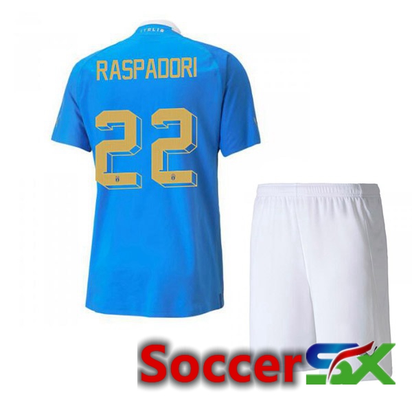 Italy（Raspadori 22）Kids Home Jersey Blue 2023/2023