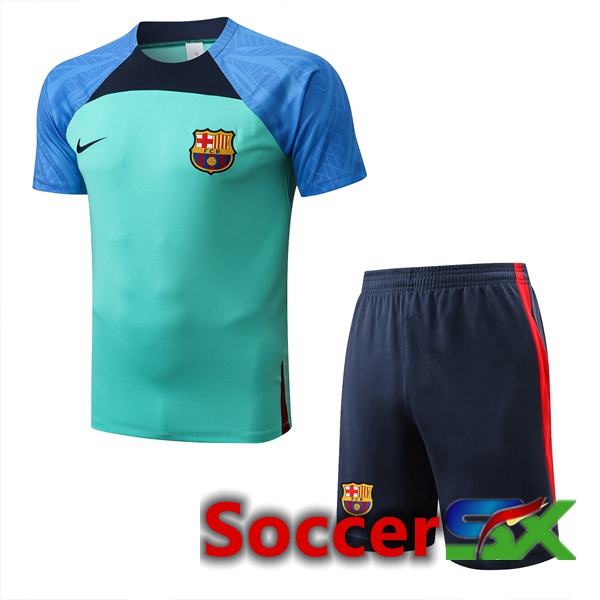 FC Barcelona Training T Shirt + Shorts Green 2022/2023
