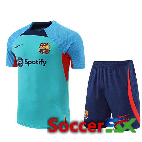 FC Barcelona Training T Shirt + Shorts Cyan 2022/2023