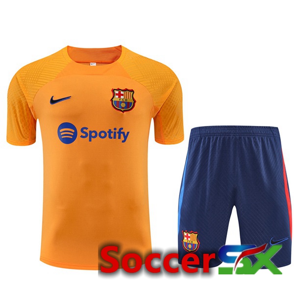 FC Barcelona Training T Shirt + Shorts Orange 2022/2023