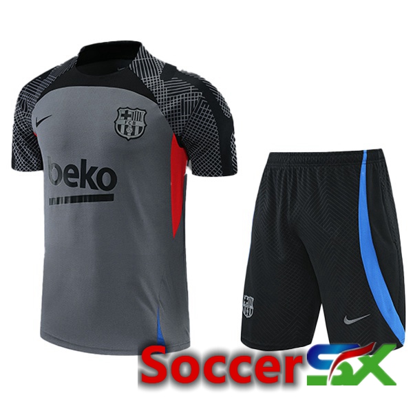 FC Barcelona Training T Shirt + Shorts Grey 2022/2023
