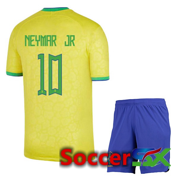 Brazil (NEYMAR JR 10) Kids Home Jersey Yellow World Cup 2022