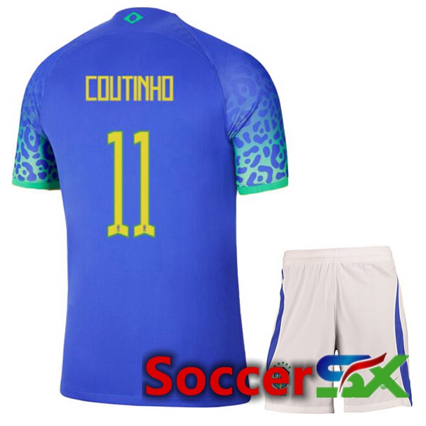 Brazil (COUTINHO 11) Kids Away Jersey Blue 2023/2023