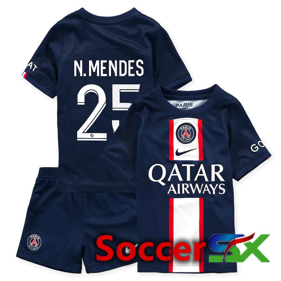 Paris PSG (N.Mendes 25) Kids Home Jersey 2022/2023