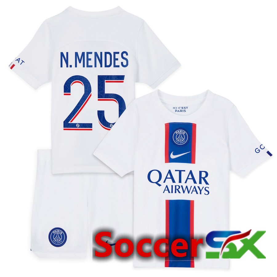 Paris PSG (N.Mendes 25) Kids Third Jersey 2022/2023